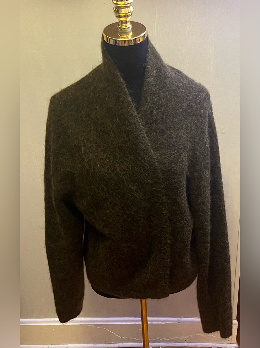 Eileen Fisher Mohair Plush Melange Cardigan Open Front Olive Green Size XL - Picture 2 of 12